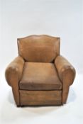 Two leather chairs, one with a loose cushion, 84cm high, 95cm wide,