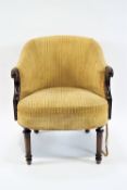 A 19th century style tub shaped armchair on turned and fluted tapering legs, 73cm high, 61cm wide,