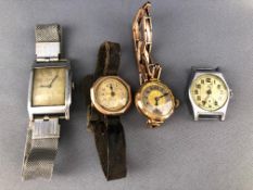 A collection of four wristwatches of variable designs, two are hallmarked 9ct gold.
