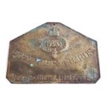 A brass Grenadier Guards bed plate by J R Gaunt of London to 23688466 Carpenter,