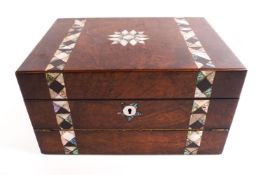 A walnut coromandel wood combination work box and writing slope,