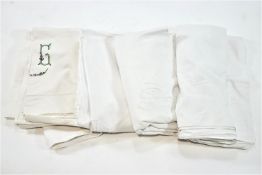 Four French linen double bed sheets with embroidered initials