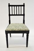 A Victorian ebonised bobbin turned chair, with drop in seat, 87cm high, 45cm wide,