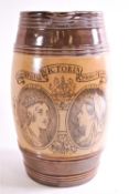 A Doulton commemorative jug in the form of a staved barrel,