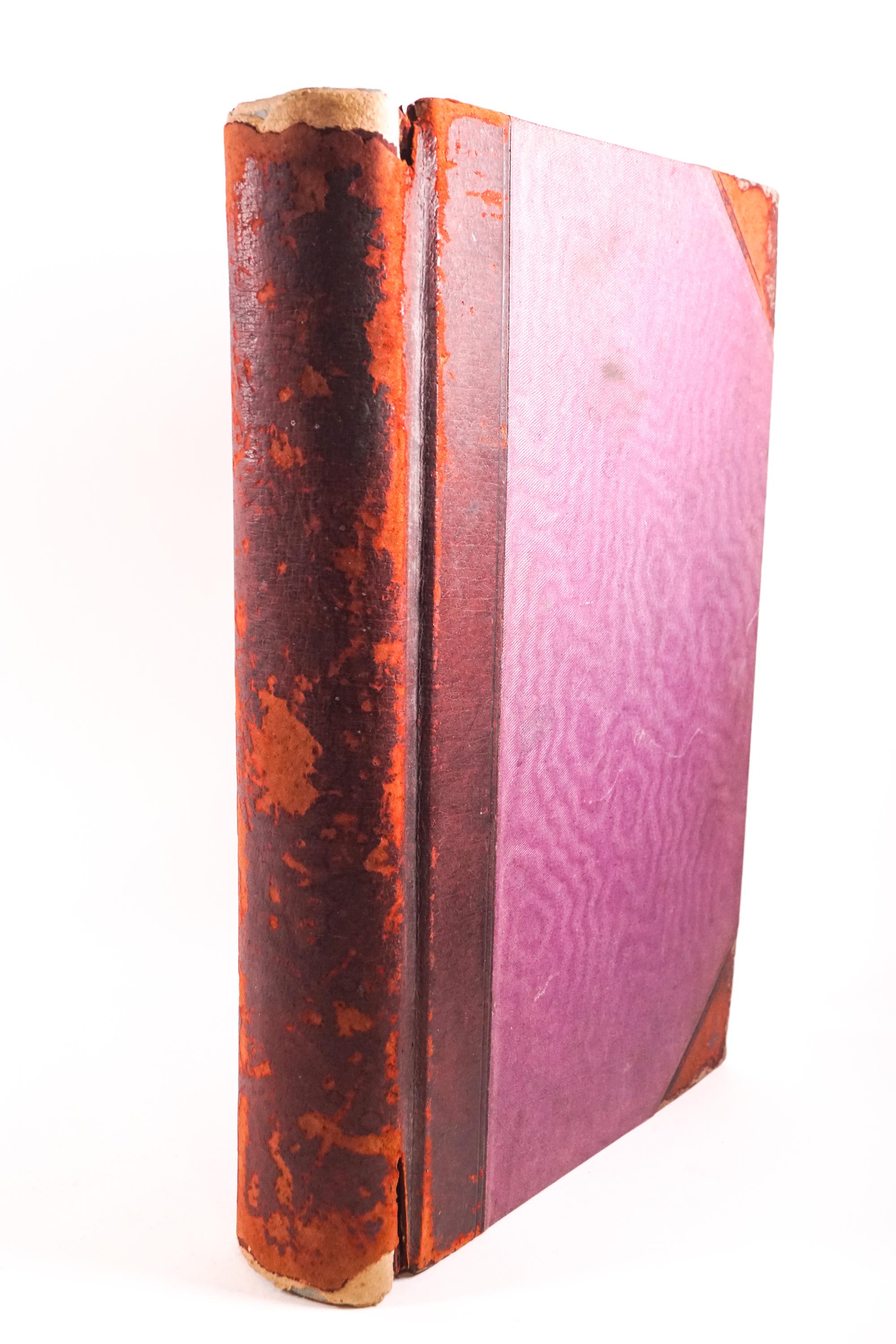 An 1860's Ledger book with leather spine and corners to maroon boards, apparently unused, - Image 2 of 2