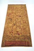 A nineteenth century printed canvas of a mediaeval battle scene 274cm x 130 cm