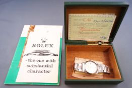 A stainless steel Rolex Oyster Perpetual air king precision wristwatch.