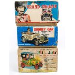 Three Japanese tin plate battery operated tin cars, comprising Grand -PA Car No 442, in red,