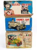 Three Japanese tin plate battery operated tin cars, comprising Grand -PA Car No 442, in red,