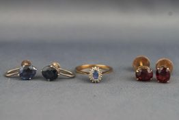 A collection of Jewellery to include a sapphire and diamond cluster ring, size M,