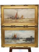 Arthur Wilde Parsons, On The Thames at Greenwich and Sails and steam off the coast, watercolours,