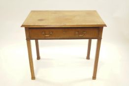 A George III mahogany crossbanded side table, with one frieze drawer on square legs,