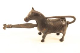 A Chinese bronze padlock in the form of a horse,