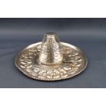 A white metal Mexican sombrero model hat, with repousse decoration, marked Sterling Mexico,