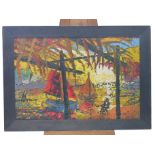 20th Century School, Sails at sunset, Trinidad, oil on board,