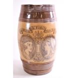 A Doulton commemorative jug in the form of a staved barrel,