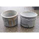 A pair of lead garden planters of cylindrical form,