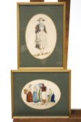 English School, 19th century, Continental costume studies, pencil and watercolour,