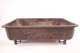 A Meiji period bronze Suijan tea vessel of rectangular form,