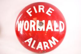 An enamelled Wormald fire alarm bell,