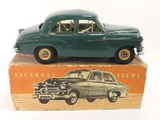 A boxed Victory model car, Vauxhall Velox (electric Scale 1/18), finished in sage green,