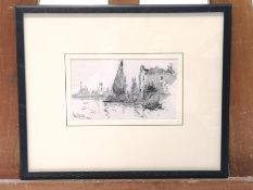 Richard C Haite, Shipping in Venice, Pencil sketch, signed lower left and dated 1928,