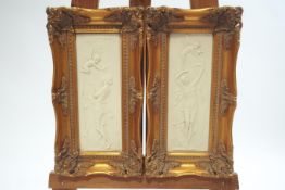 A pair of late 20th century composite panels moulded with ladies and putti,
