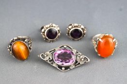A collection of Bernard Instone Jewellery to include a stamped silver tigers eye ring size: K ½ ;