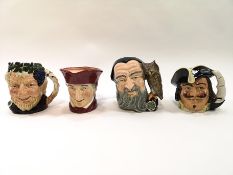 Seven Doulton character jugs and one Beswick character jug