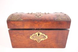 A Victorian brass banded rosewood tea caddy 14cm high x 23cm wide x 13cm deep