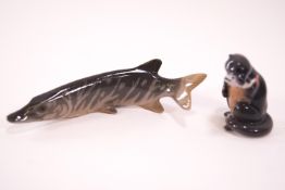 Two Royal Copenhagen figures Pike No 2427 and another of an otter holding a fish in his mouth,