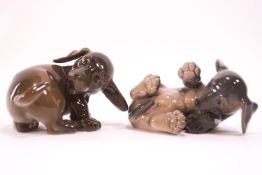 Two Royal Copenhagen figures of Dachshunds, No 1407 and No 1408,