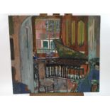 20th century English School, Interior scene of the music room with harpsichord, oil on canvas,