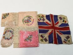 Four assorted WW I embroidered silks and a commemorative silk (5)