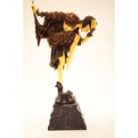 A Colinet style Ancara dancer composition figure on a marble base,