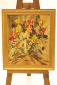 Anna Katrina Zinkeisen, Still life with vase of flowers, oil on canvas, signed bottom right,