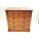 A Victorian mahogany chest of two short and three long drawers,