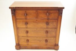 A Victorian mahogany chest of two short and three long drawers,