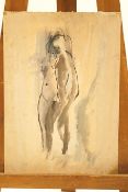 Baskin, two figures, watercolour, un-framed,