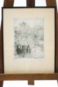N Austin Meyer, Continental street scene, etching, signed in pencil, numbered 11/50,