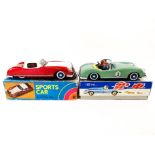 Three boxed Chinese tin plate toy cars, the ME630 Photoing on Car, 13cm high x 30cm long,