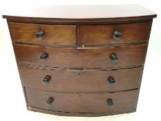 A 19th century mahogany bow front chest of two short and three graduated long drawers