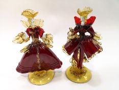 A pair of Italian glass Venetian carnival figures,