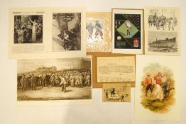 Golf : various prints including centre page of The Graphic Championship 1907, Punch handcoloured,