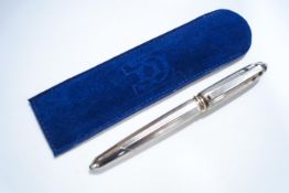 A Cartier white metal fountain pen with enamel inlay, the nib marked 18k and 750,