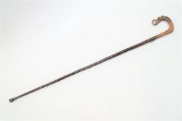 A shepherd's wooden crook set with the crest of the Royal Marines 129 cm