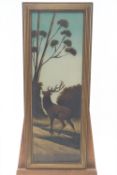 A pair of Victorian glass pictures, painted with stags at bay,