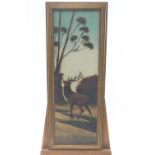A pair of Victorian glass pictures, painted with stags at bay,