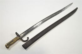 A 19th century French Chassepot bayonet with original scabbard, stamped H60646, H92414,