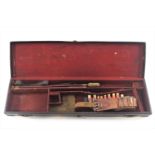 A period leather rigid rectangular gun case with brass mounted corners and lock,